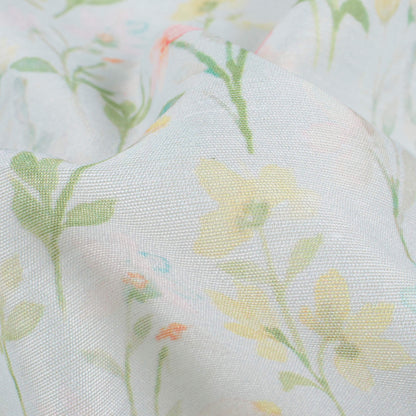 Pale Blue And Flamingo Pink Floral Pattern Digital Print Chanderi Fabric