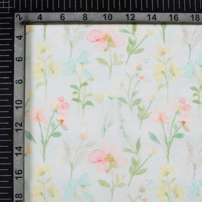 Pale Blue And Flamingo Pink Floral Pattern Digital Print Chanderi Fabric