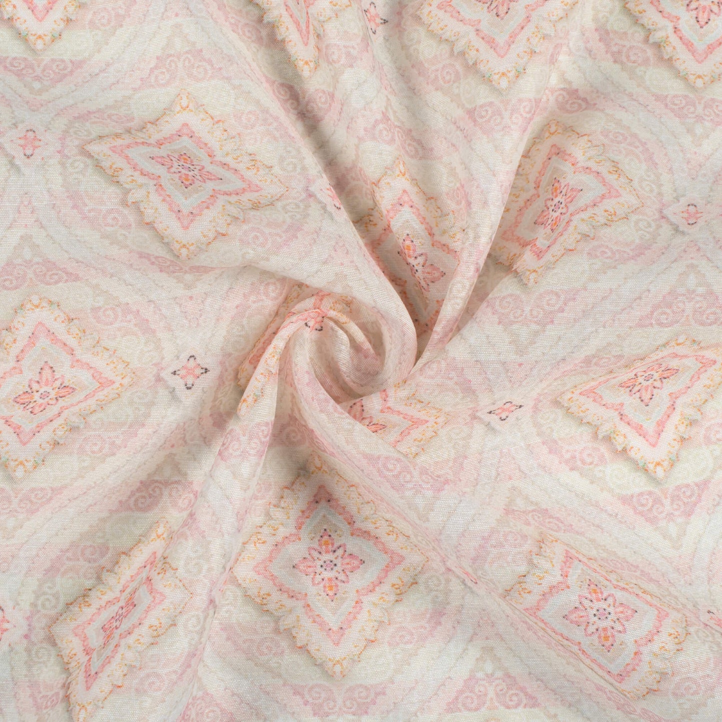 Pastel Pink Trellis Pattern Digital Print Chanderi Fabric