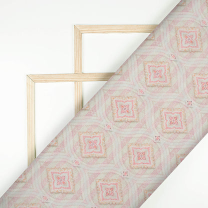 Pastel Pink Trellis Pattern Digital Print Chanderi Fabric