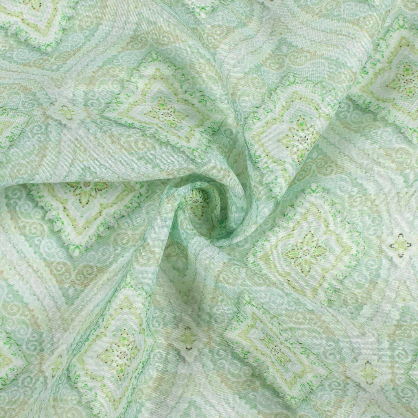 Tea Green Trellis Pattern Digital Print Chanderi Fabric