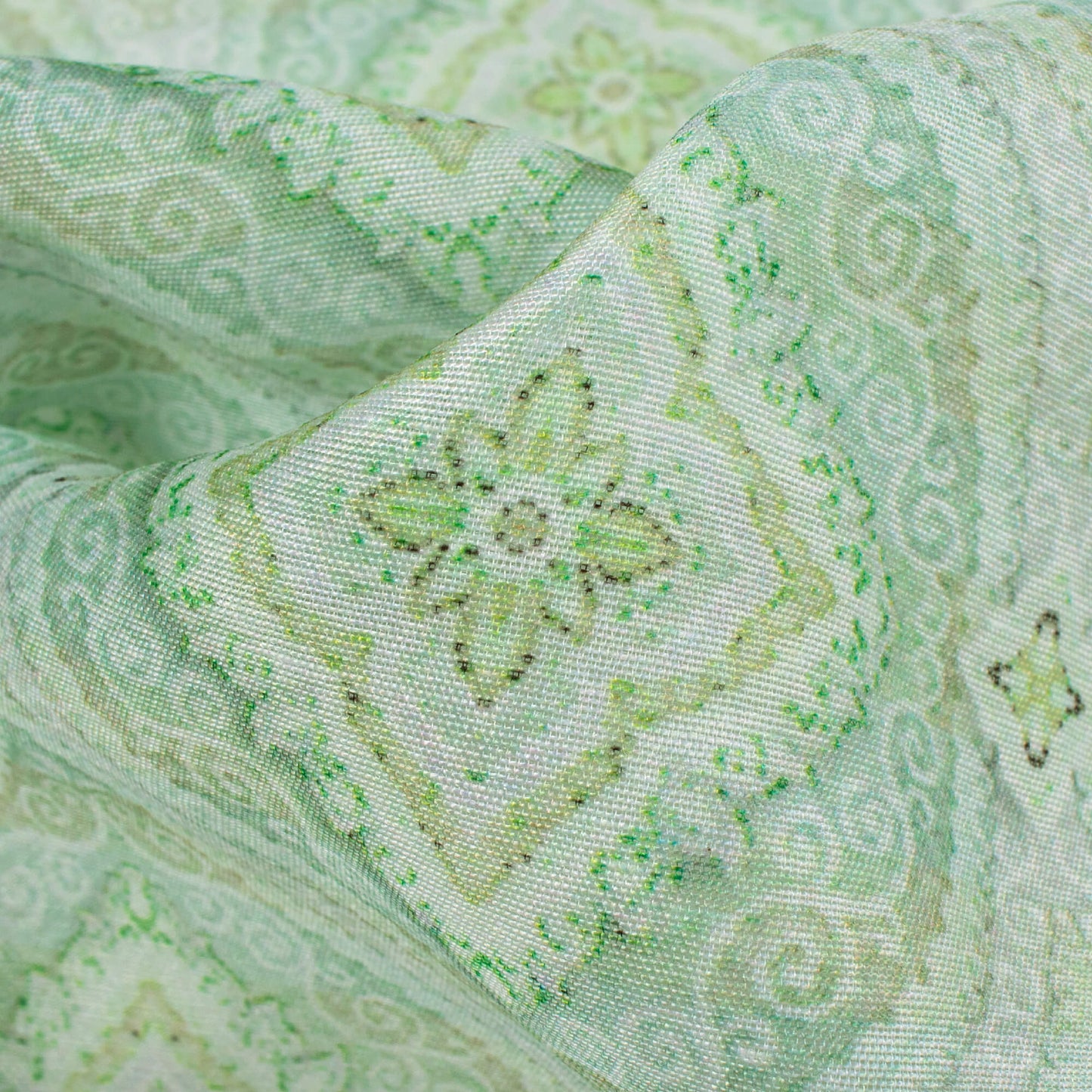 Tea Green Trellis Pattern Digital Print Chanderi Fabric