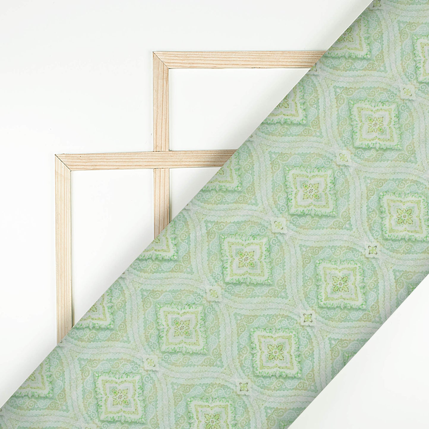 Tea Green Trellis Pattern Digital Print Chanderi Fabric