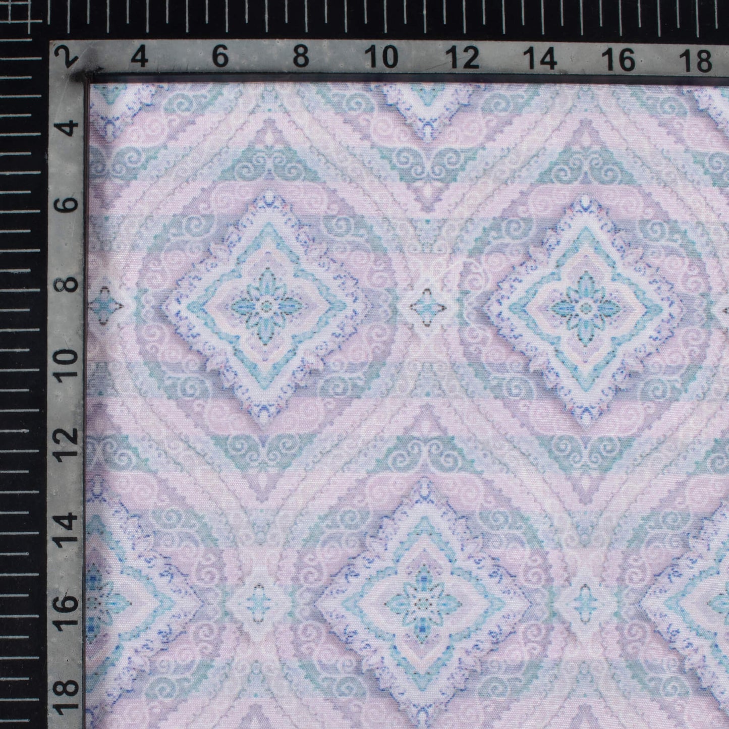 Iris Purple And Teal Blue Trellis Pattern Digital Print Chanderi Fabric