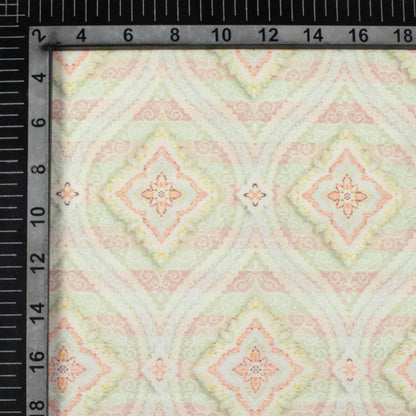 Moss Green And Coral Peach Trellis Pattern Digital Print Chanderi Fabric