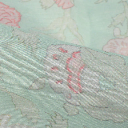 Mint Green And Pale Pink Floral Pattern Digital Print Chanderi Fabric