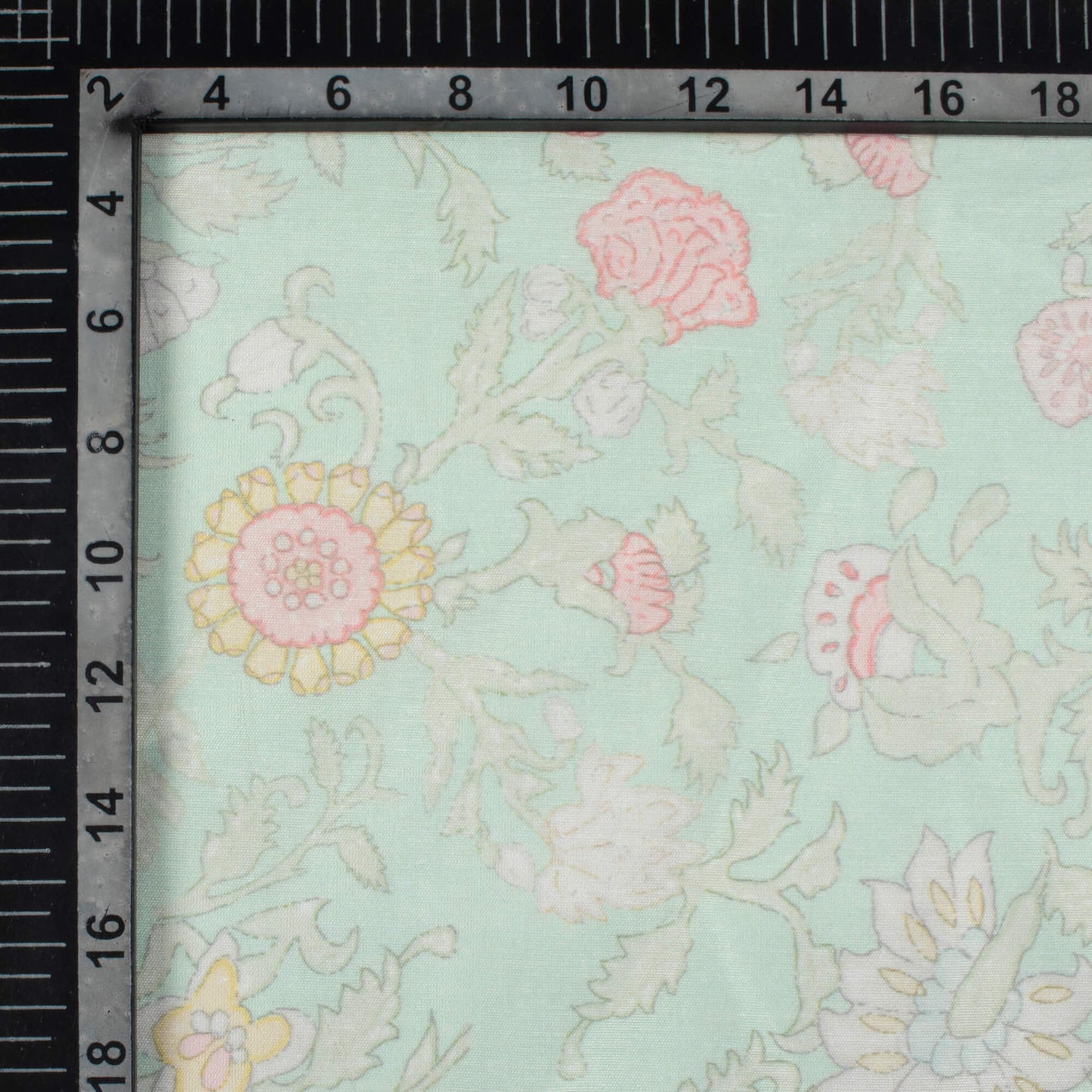 Mint Green And Pale Pink Floral Pattern Digital Print Chanderi Fabric