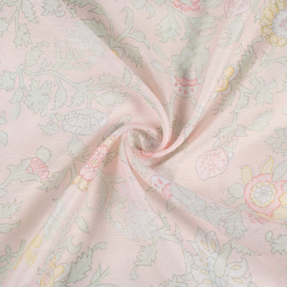 Light Peach And Pale Pink Floral Pattern Digital Print Chanderi Fabric