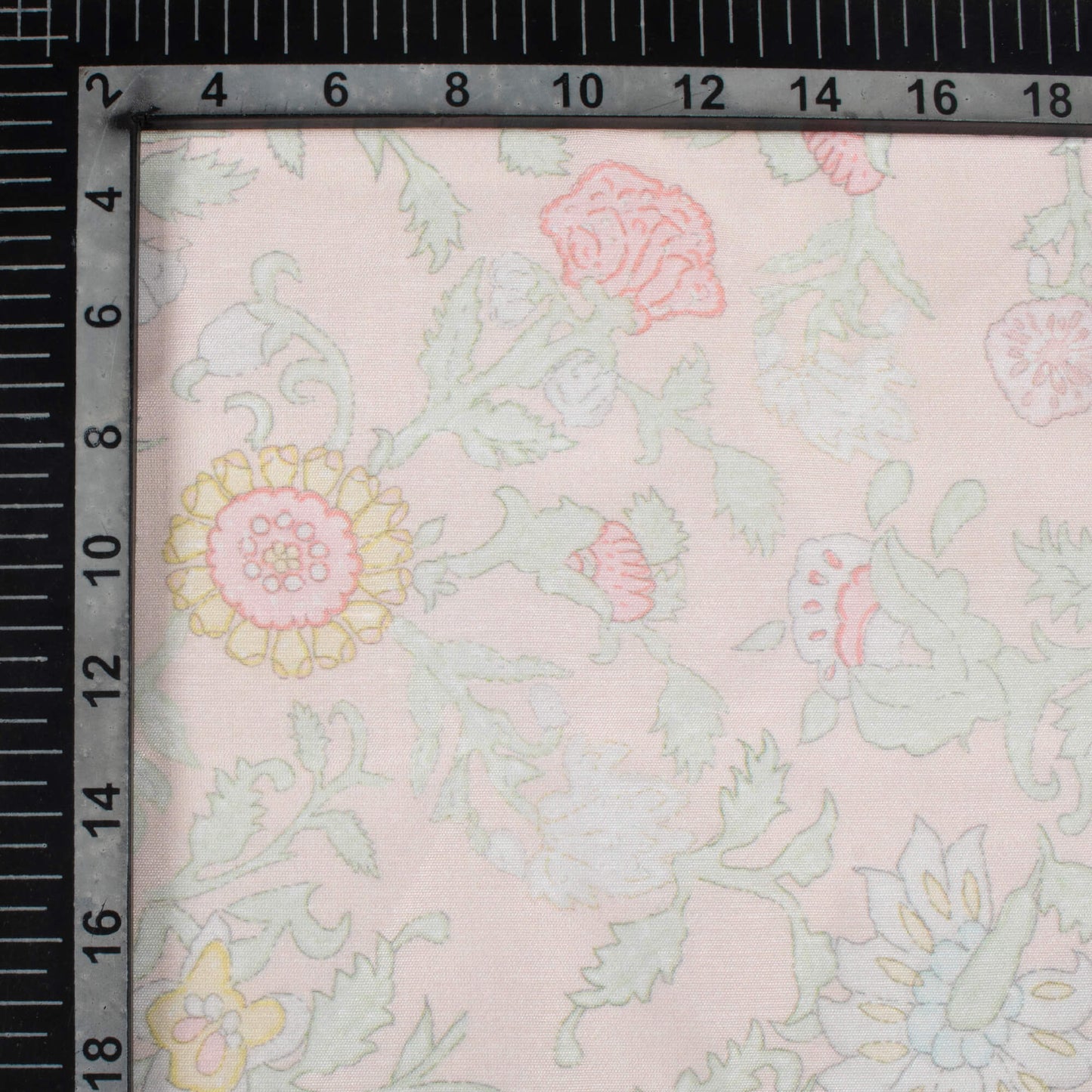 Light Peach And Pale Pink Floral Pattern Digital Print Chanderi Fabric