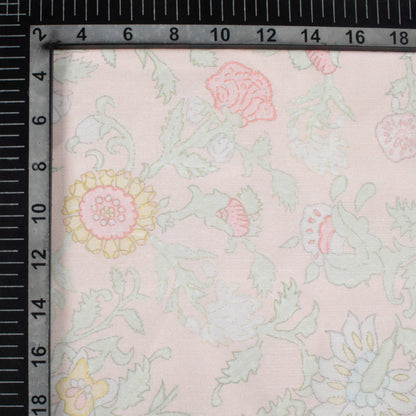 Light Peach And Pale Pink Floral Pattern Digital Print Chanderi Fabric