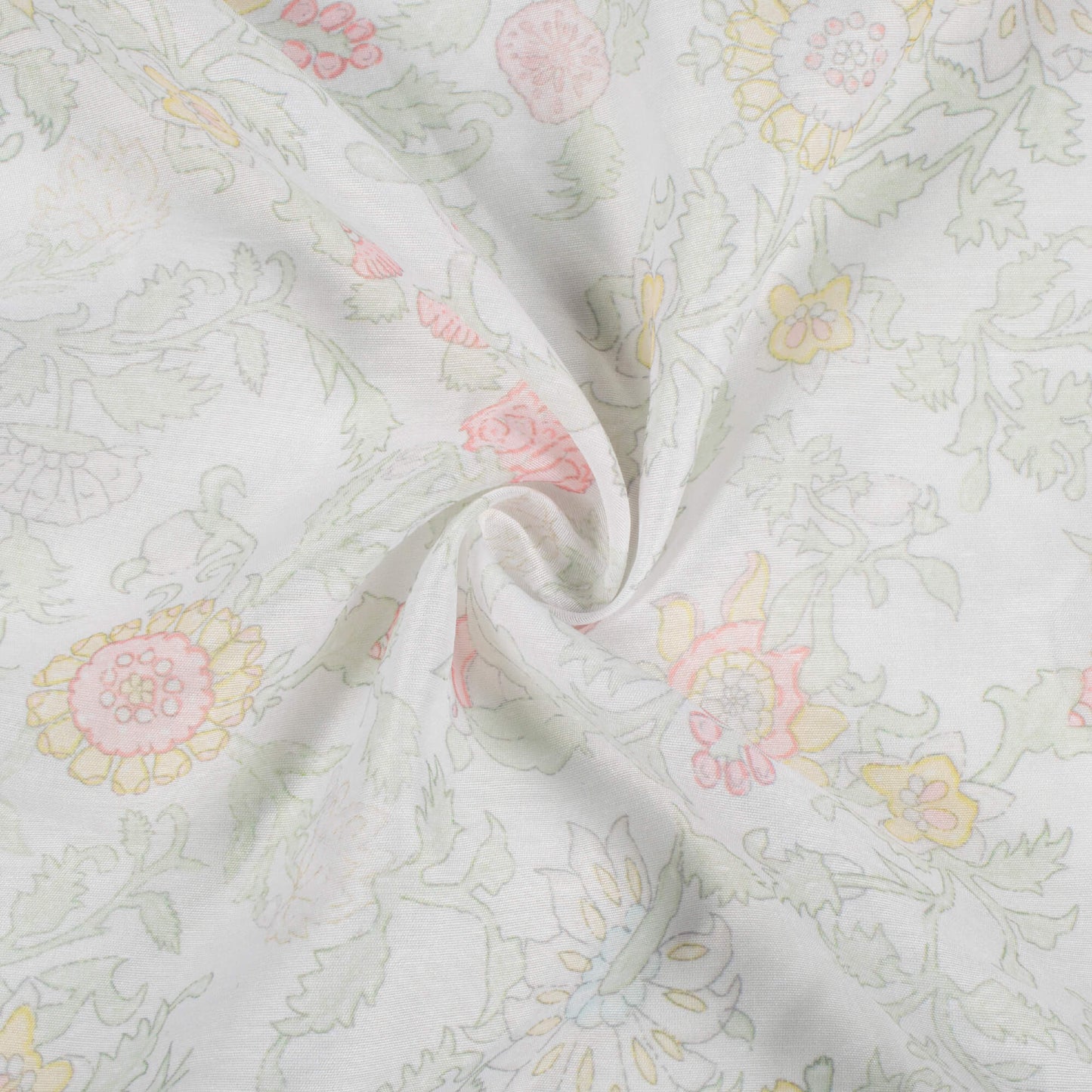 Pastel Green And Pale Pink Floral Pattern Digital Print Chanderi Fabric