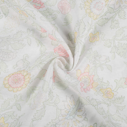Pastel Green And Pale Pink Floral Pattern Digital Print Chanderi Fabric