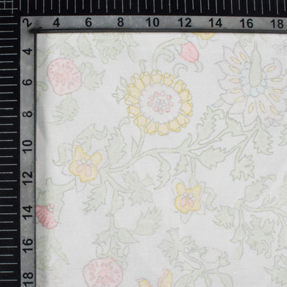 Pastel Green And Pale Pink Floral Pattern Digital Print Chanderi Fabric