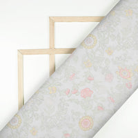 Pastel Green And Pale Pink Floral Pattern Digital Print Chanderi Fabric