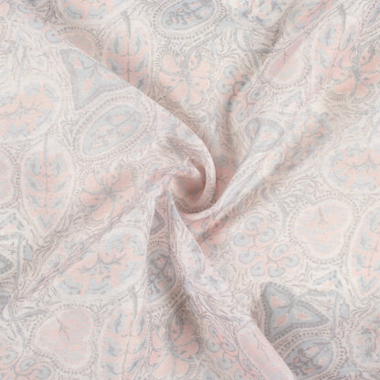Peach And Grey Leaf Pattern Digital Print Chanderi Fabric