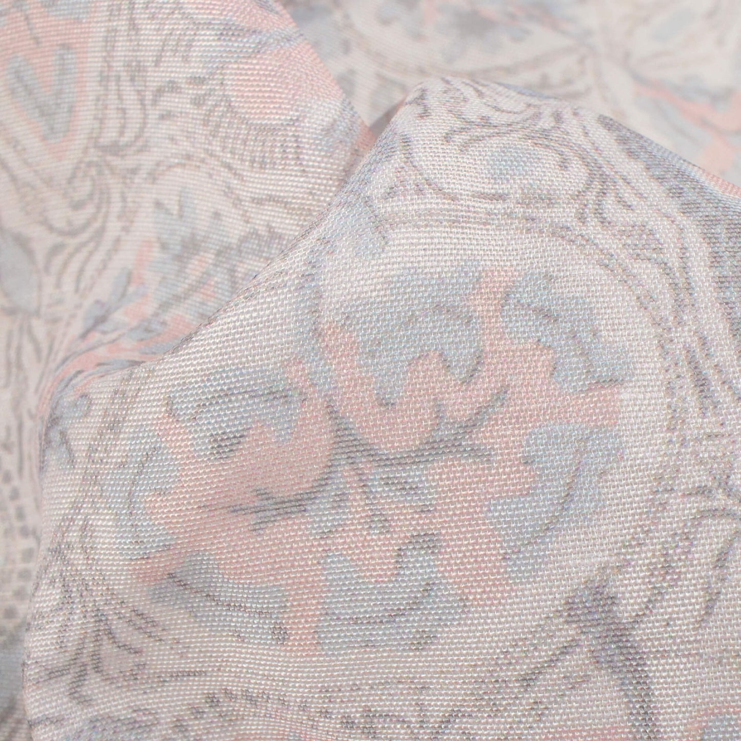Peach And Grey Leaf Pattern Digital Print Chanderi Fabric