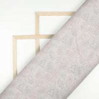 Peach And Grey Leaf Pattern Digital Print Chanderi Fabric
