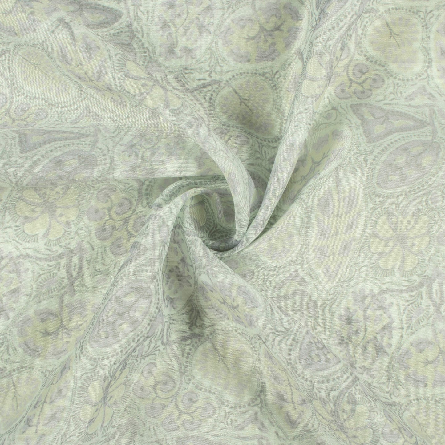 Laurel Green And Seal Grey Leaf Pattern Digital Print Chanderi Fabric