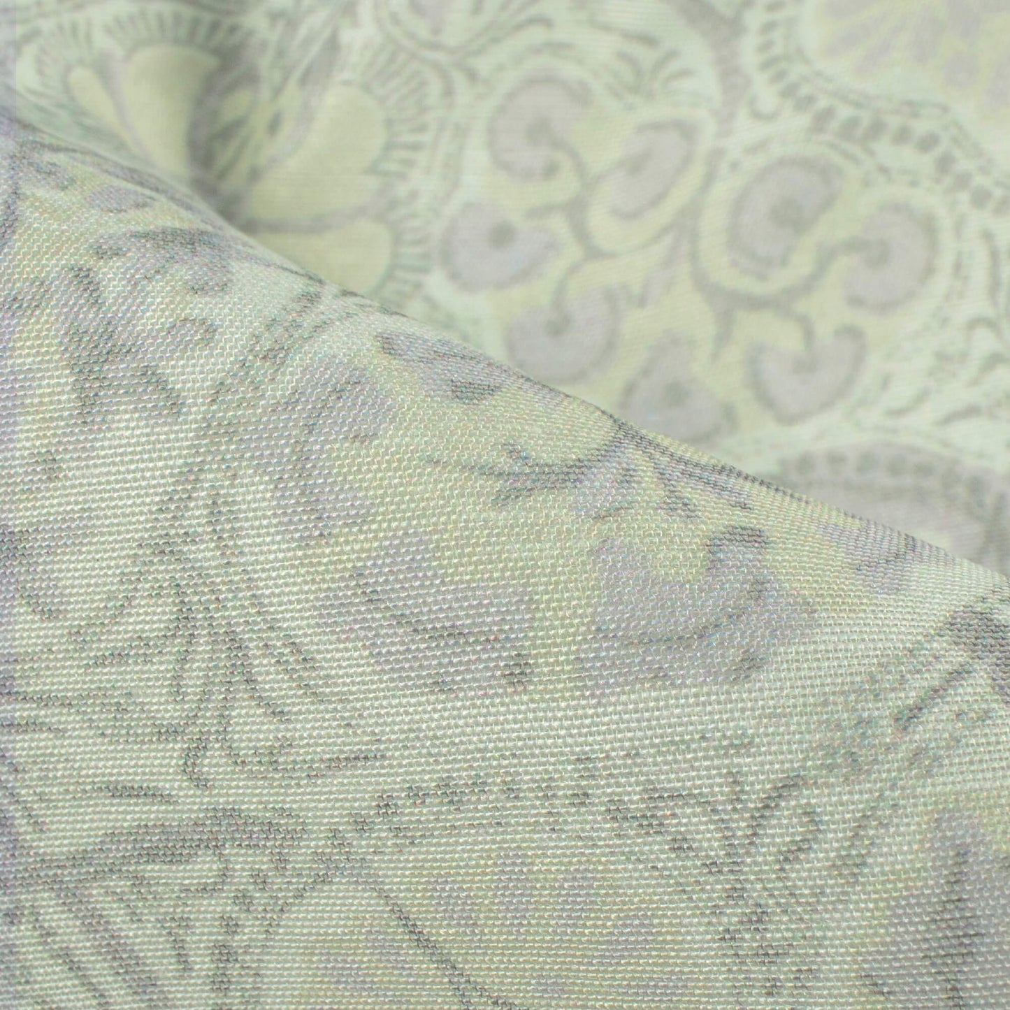 Laurel Green And Seal Grey Leaf Pattern Digital Print Chanderi Fabric