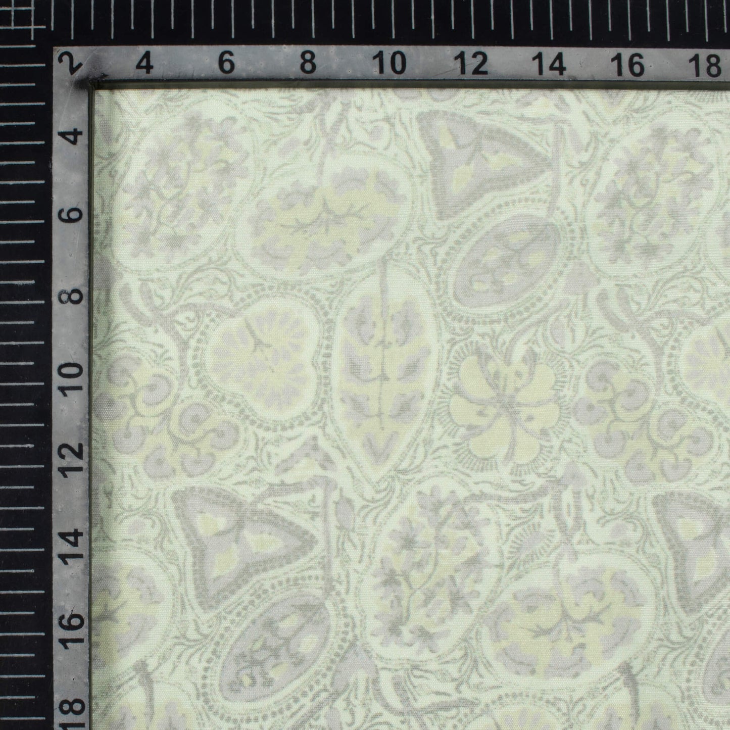 Laurel Green And Seal Grey Leaf Pattern Digital Print Chanderi Fabric