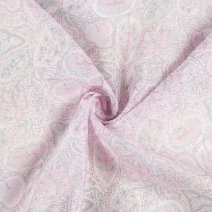 Pastel Pink And Seal Grey Leaf Pattern Digital Print Chanderi Fabric