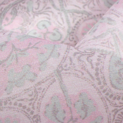 Pastel Pink And Seal Grey Leaf Pattern Digital Print Chanderi Fabric