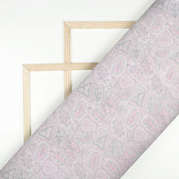 Pastel Pink And Seal Grey Leaf Pattern Digital Print Chanderi Fabric