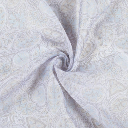 Light Purple And Seal Grey Leaf Pattern Digital Print Chanderi Fabric