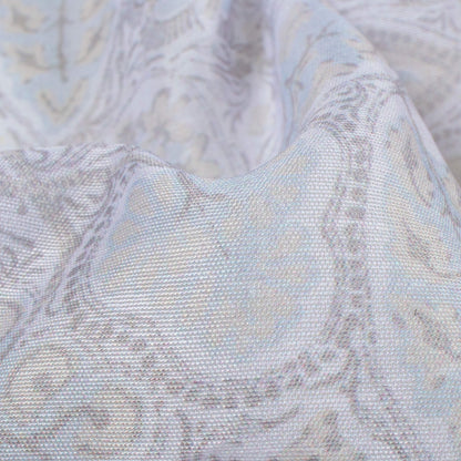 Light Purple And Seal Grey Leaf Pattern Digital Print Chanderi Fabric