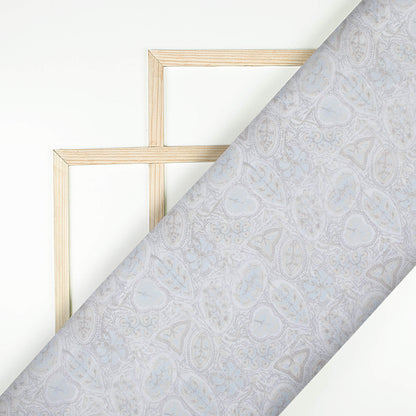 Light Purple And Seal Grey Leaf Pattern Digital Print Chanderi Fabric