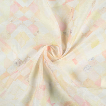 Pastel Yellow And Pastel Pink Geometric Pattern Digital Print Chanderi Fabric