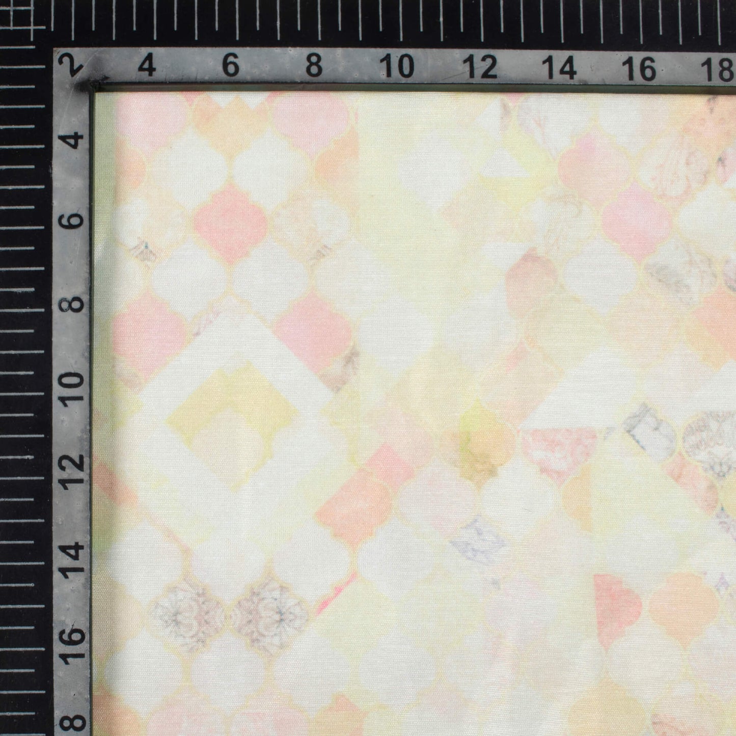 Pastel Yellow And Pastel Pink Geometric Pattern Digital Print Chanderi Fabric