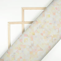Pastel Yellow And Pastel Pink Geometric Pattern Digital Print Chanderi Fabric