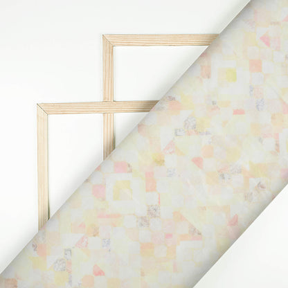 Pastel Yellow And Pastel Pink Geometric Pattern Digital Print Chanderi Fabric