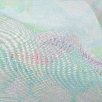 Pear Green And Taffy Pink Geometric Pattern Digital Print Chanderi Fabric