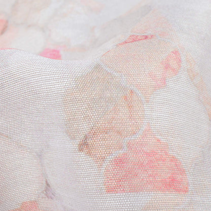 White And Peach Geometric Pattern Digital Print Chanderi Fabric