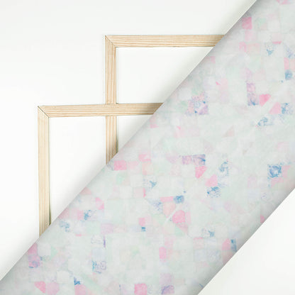 Pastel Green And Taffy Pink Geometric Pattern Digital Print Chanderi Fabric