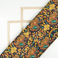 Black And Bumblebee Yellow Madhuvanii Pattern Digital Print Art Tusser Silk Fabric