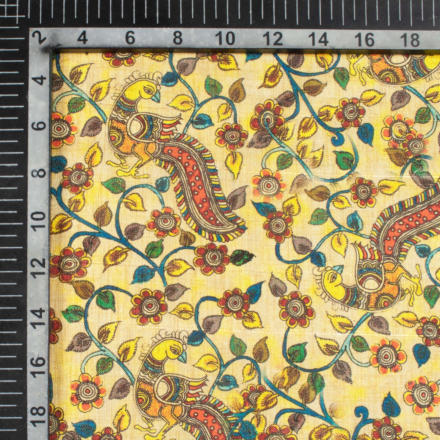 Beige And Dark Green Madhubani Pattern Digital Print Art Tusser Silk Fabric