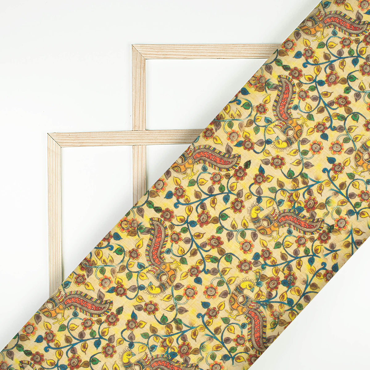Beige And Dark Green Madhuvanii Pattern Digital Print Art Tusser Silk Fabric