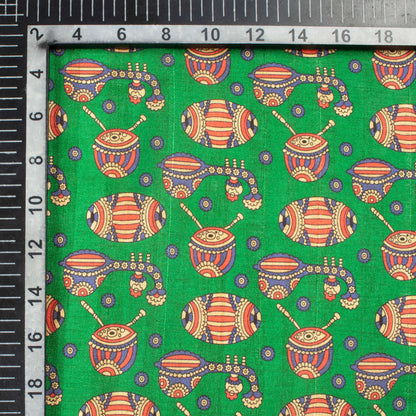 Forest Green And Vermilion Red Madhuvanii Pattern Digital Print Art Tusser Silk Fabric