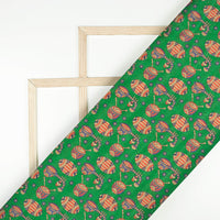 Forest Green And Vermilion Red Madhuvanii Pattern Digital Print Art Tusser Silk Fabric