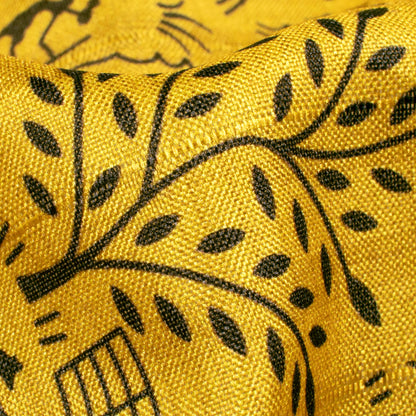 Bumblebee Yellow And Black Quirky Pattern Digital Print Art Tusser Silk Fabric