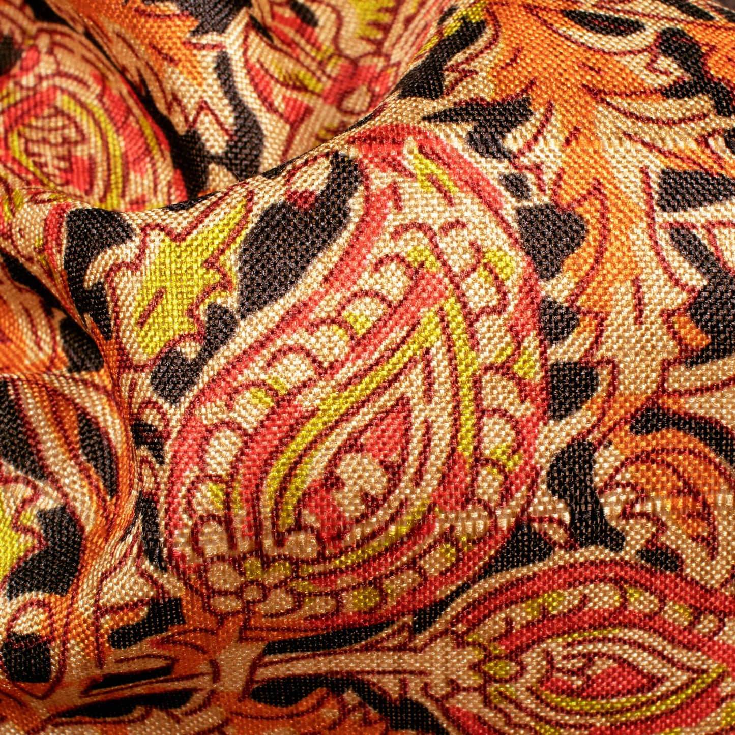 Sangria Red And Black Paisley Pattern Digital Print Art Tusser Silk Fabric