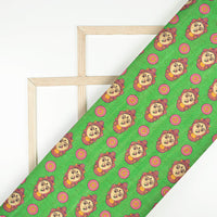 Forest Green And Hot Pink Madhuvanii Pattern Digital Print Art Tusser Silk Fabric