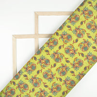Lemon Green And Blood Red Madhuvanii Pattern Digital Print Art Tusser Silk Fabric