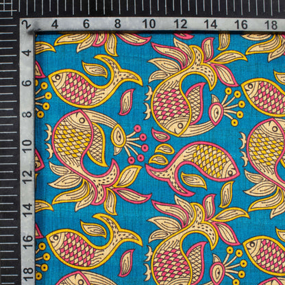 Peacock Blue And Magenta Pink Madhuvanii Pattern Digital Print Art Tusser Silk Fabric
