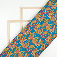Peacock Blue And Magenta Pink Madhuvanii Pattern Digital Print Art Tusser Silk Fabric