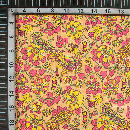 Hot Pink And Yellow Madhuvanii Pattern Digital Print Art Tusser Silk Fabric