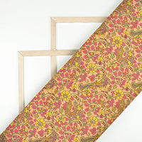 Hot Pink And Yellow Madhuvanii Pattern Digital Print Art Tusser Silk Fabric